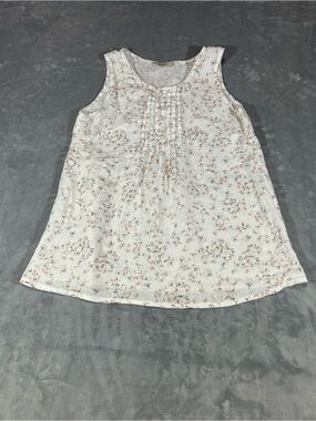 Laura Bianchi White 100% Linen Floral Print Cottage Core Sleeveless Top Size S